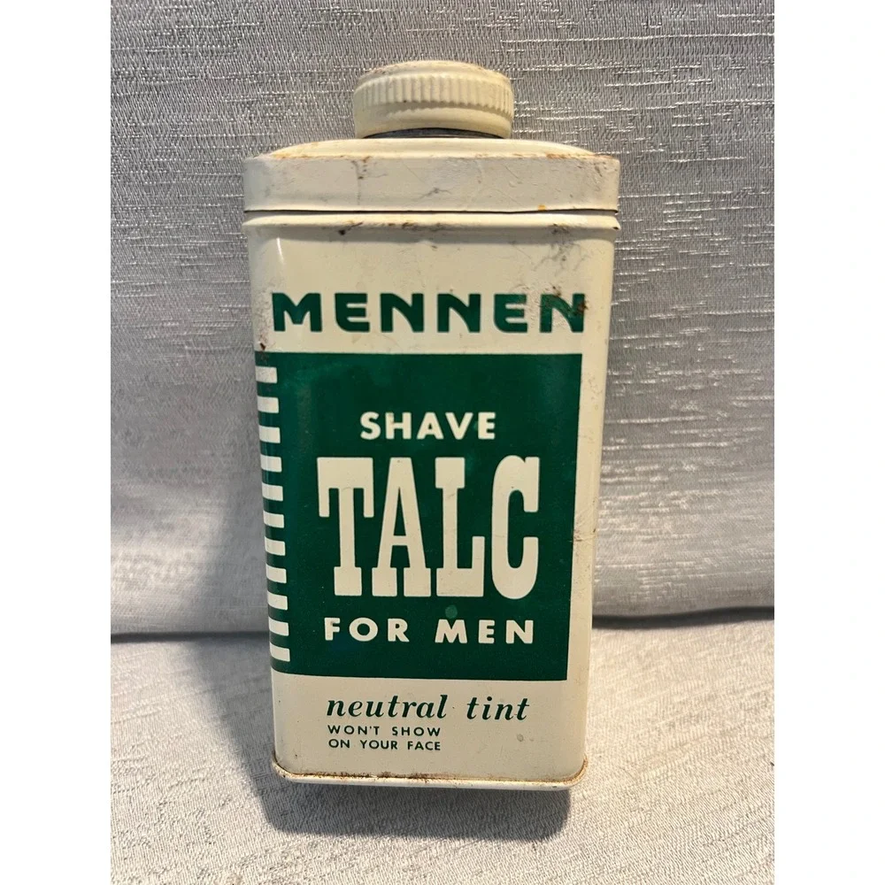 Vintage Mennen Shave Talc for Men Tin 4 oz Neutral Tint Made in USA Collectible